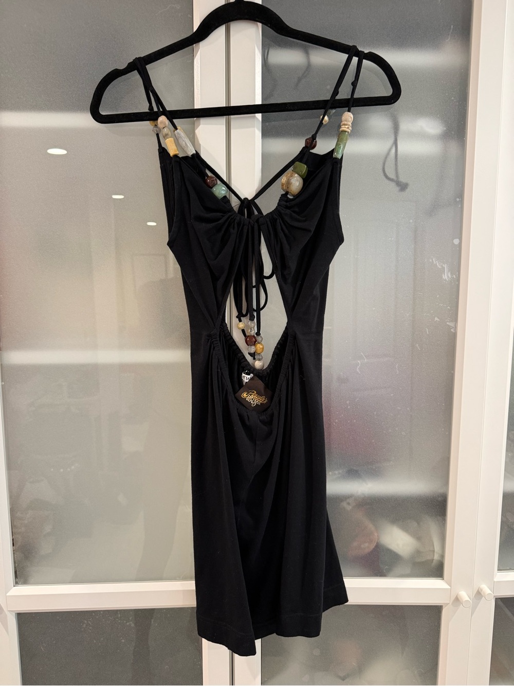 Loewe Paula’s Ibiza Black Beaded Strap Cutout Mini Dress S